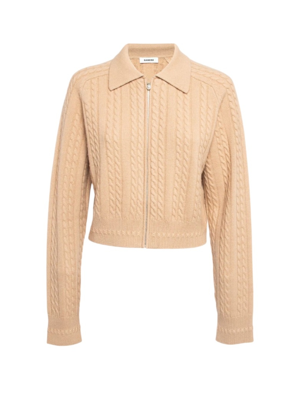 Sandro Tan  Wool Cable Knit Zipper Crop
Cardigan Size 0 NWOT - Picture 2 of 15